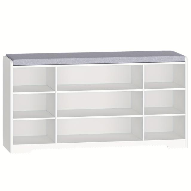 TEMU Stauraum-Schuhregal mit Sitzbank, 9 Fächer, verstellbare Regale, 30 x 103 x 52,7 cm, Vintage /Weiß-Grau/Weiß-Eiche für Wohnzimmer, Flur, Schlafzimmer