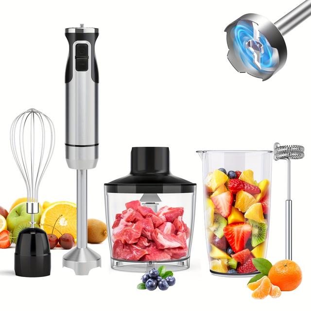 TEMU Hand Blender, 1000w Powerful Led Backlight 12-speed Handheld Stick Blender With Stainless Steel , Chopper, Beaker, 600ml, Whisk And Milk Frother For Food/smoothies/puree, Bpa Free