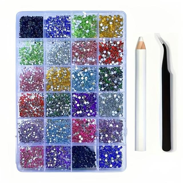 TEMU 7000pcs Sparkling Flatback Nail Art Rhinestones - Synthetic Gemstones For Diy Fashion, Shoes, Clothing, Makeup & Bag Embellishments