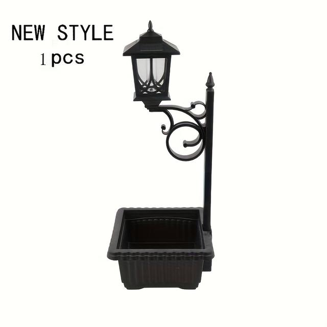 TEMU Solar Outdoor Lamp Post Featuring A Planter - Design Suitable For Wall Mounting Or Standing , Ideal For Gardens, Patios, And ; Planter Included Without Flowers