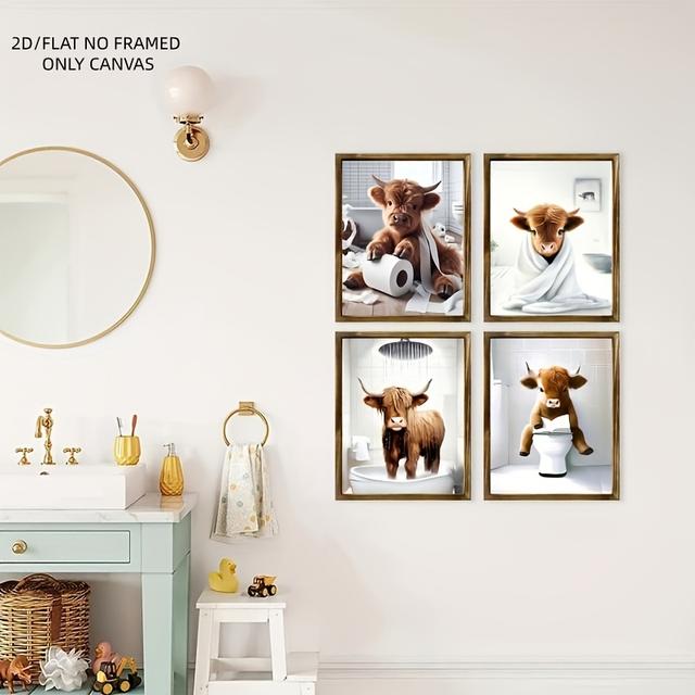 TEMU Pack Of 4, Wall Art Print Decoration, Fun Animals, Suitable For Country Farmhouse Bathrooms, Frameless
