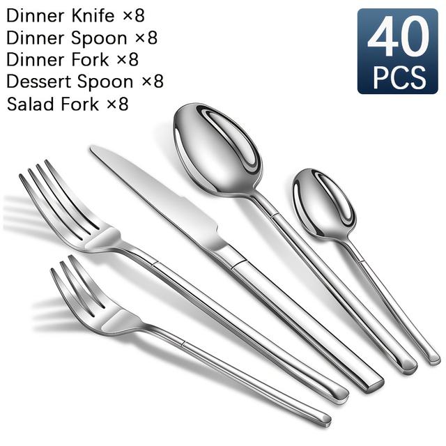 TEMU 40 Peças Conjunto de Talheres Elegante para Jantar Ocidental, Aço Inoxidável - Faca, Garfo e Polidos Espelhados para Casamentos, Uso Doméstico em Hotéis/Natal, Páscoa, Ação de Graças e Halloween