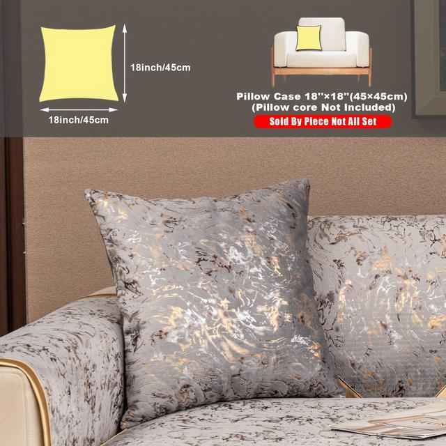 TEMU 1pc Luxurious Golden-stamped European Sofa Cover - Pet-friendly, Non-slip, Velvet Couch Protector For Living Room, Bedroom, Office Decor