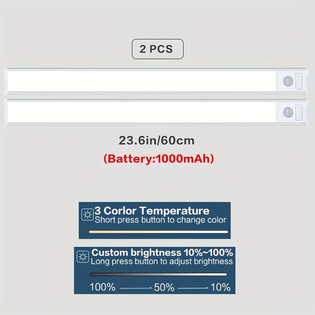 TEMU Två Rörelsesensor Skåplampor Finns i Storlekar - Premium LED Nattlampor med USB Uppladdningsbara Batterier - för Inomhusbruk i Kök, Garderober, Skåp, Trappor, Hallar och Hyllor