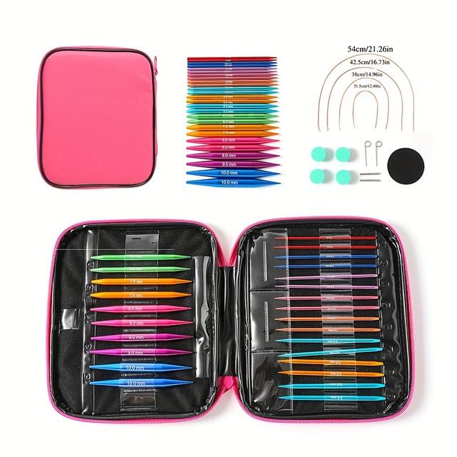 TEMU Colorful Knitting Needle Set With 39 Pieces: Includes 13 Sets Of Interchangeable Cords And Removable Circular Needles - Suitable For All Seasons
