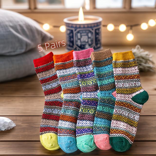 TEMU 5 Pairs Of Men's And Women's Cosy Wool Socks - Soft, Thick And Breathable Winter Cosy Socks With A Bright Pattern For Autumn/winter, Halloween And Christmas