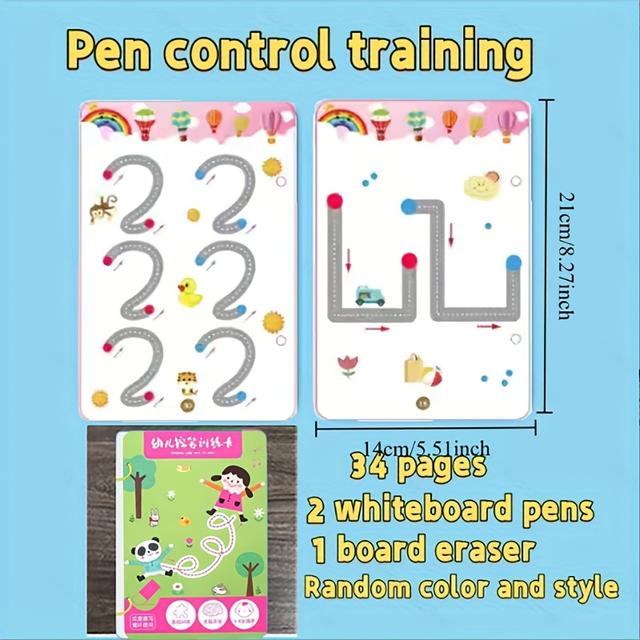 TEMU 32 Pages Reusable Notebook Set| Development, Writing Training And Drawing Education Manual| Learn Writing Skills, Paper Material, Durable Binding| Colorful Pages, , Learning Workbook, ,