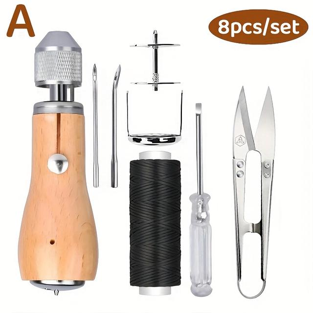 TEMU 8pcs/set Handmade Leather Hand Sewing Tool Set, Leather Art Leather Carving Sewing Tool, Cowhide Leather Carving Sewing Tool, Including A Yarn Cutter