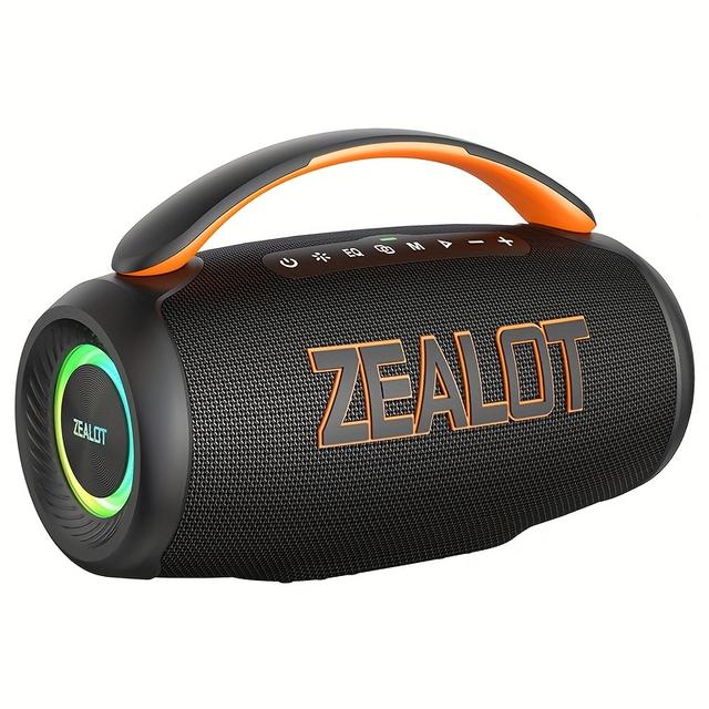 TEMU ZEALOT P12 -falante Sem Fio com Alça, Som Potente de 60W, Bateria de Duração, Fácil de Transportar, Luzes RGB, EQ, Emparelhamento TWS, Graves , para Halloween