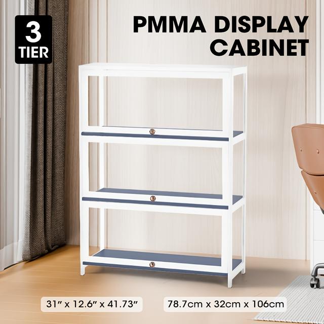 TEMU 3-tier Display Cabinet | Shelves Bookcase Stand Rack White, Wood And Mdf Material, 20kg Capacity, , Brand: Sun Yee