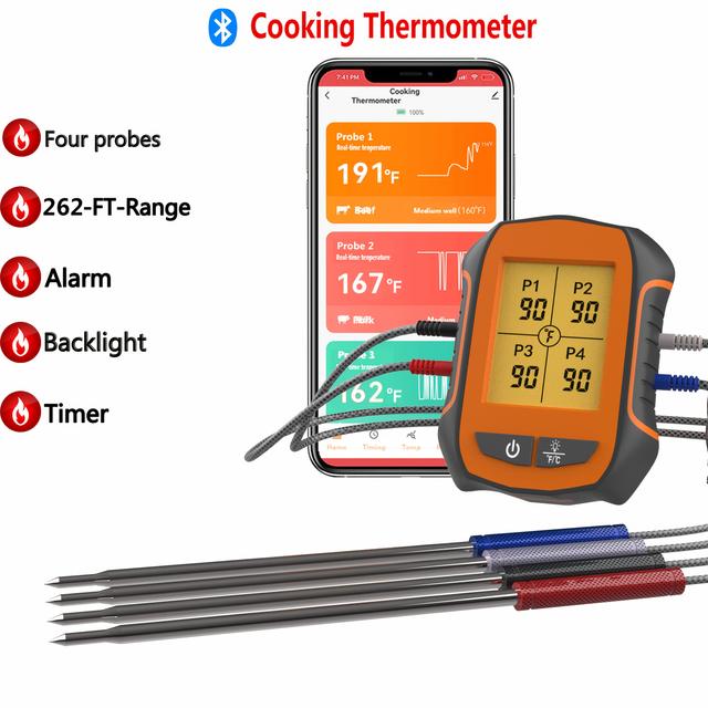 TEMU 1 шт. Бездротовий термометр для м'яса з діапазоном 500 футів для смажарки, бездротовий термометр для гриля з двома щупами, термометр для барбекю для приготування індиків, , яловичини