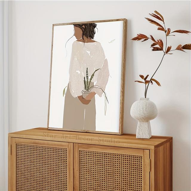 TEMU قطعة واحدة من فن الجدار بتصميم أنثوي مجرد بنقوش زهور تجريدية - لوحة زيتية مرسومة يدويًا على قماش بدون إطار، واقعي ونمط التعبير المينيمالي، ديكور عصري للمنزل والمكتب والممر