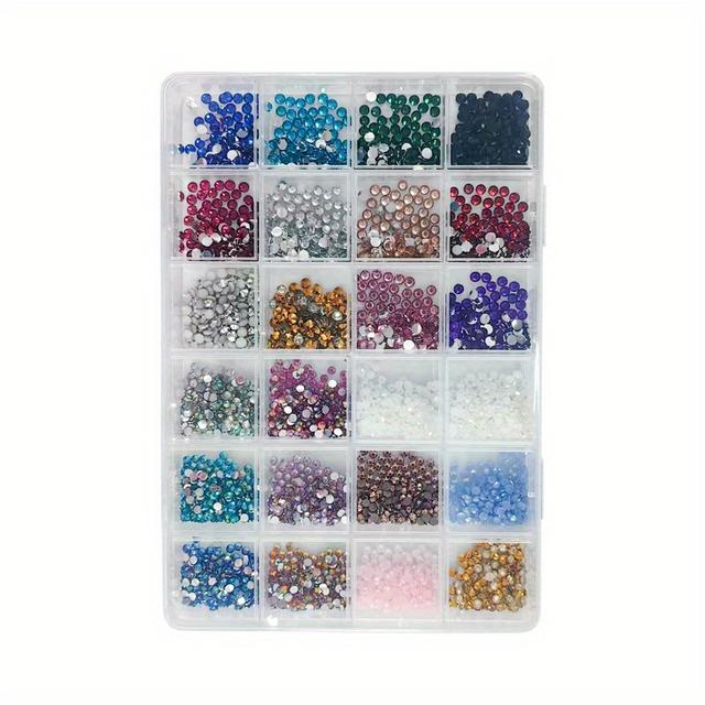 TEMU 24 Przegródki z Żywicznymi Kamieniami do Paznokci, Zestaw 24 Kolorów 2/3/4mm, Akcesoria DIY do Dekoracji Manicure, Kolorowe Pudełko Nadające się do Modnych Butów, Odzieży i Torebek