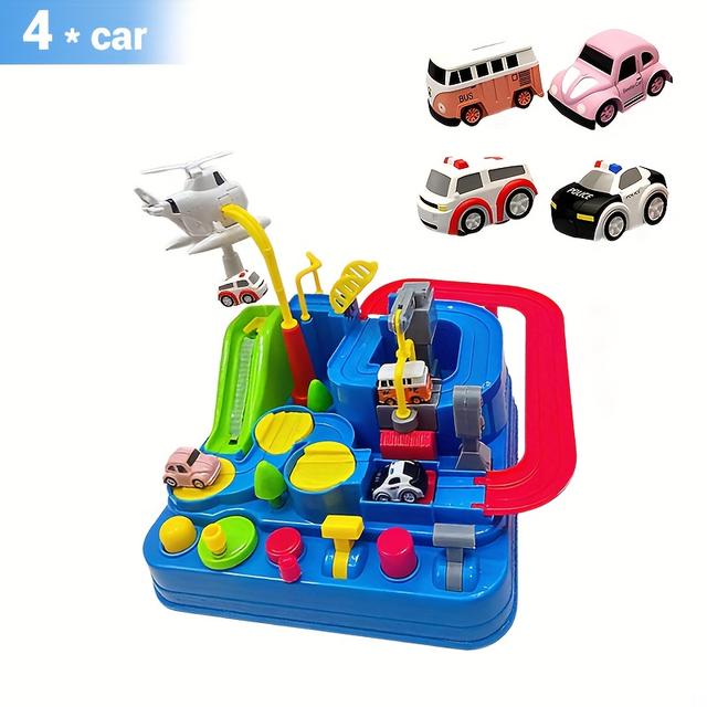 TEMU Vehicles Disrupting The Roadway, A Small Train Track Parking Area With Sliding Motion For Learning Toys, Adventure-themed Toys, And Racing Sets For Both Boys And Girls