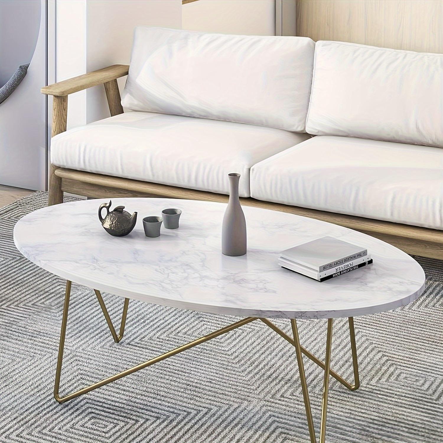 TEMU Mesa de café Kealive, mesa auxiliar , mármol, para salón, patas de metal, 120 x 60 x 41 cm