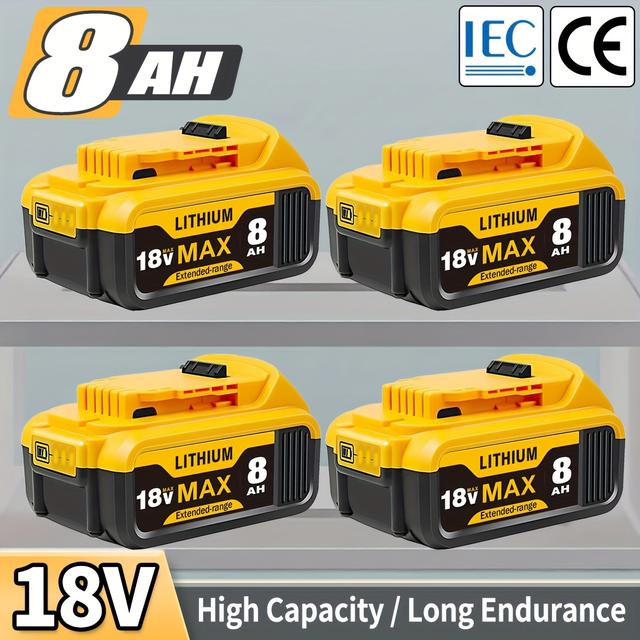 TEMU 4pcs 8.0ah 18v Replacement Battery For 18v Battery For Battery 18v Dcb180 Dcb200 Dcb181 Dcb201 Tool Battery