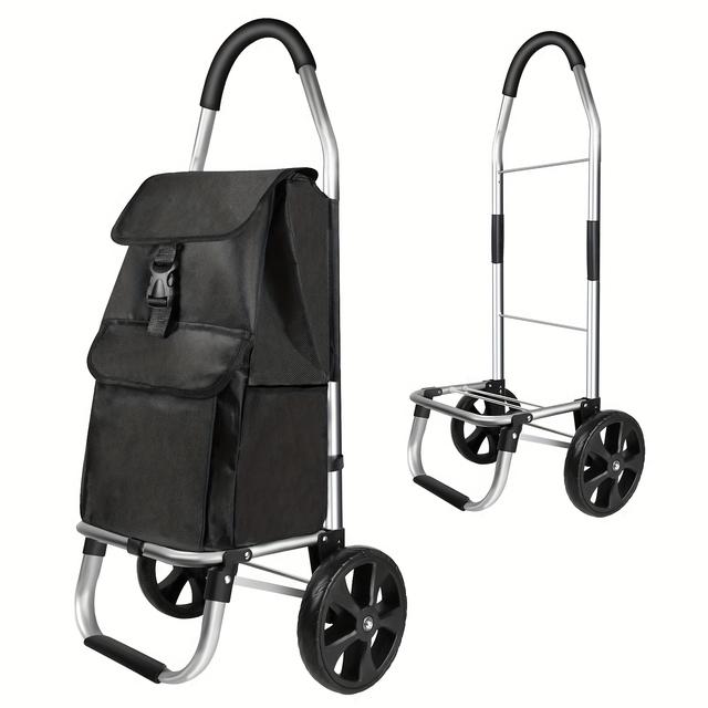 TEMU Lightweight Aluminium Shopping Trolley On Wheels - 58l Capacity, Durable, Easy To & Fold For Convenient Storage - Ideal For Groceries, Laundry, And