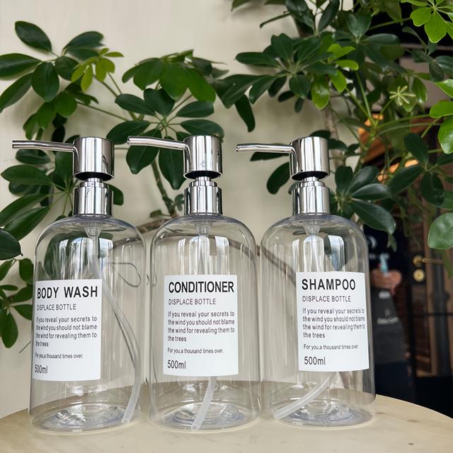 TEMU 16.91oz 3개 세트 플라스틱 펌프 디스펜서 병 - 샴푸, 컨디셔너, 바디워시용 무연 무취 방수 라벨 포함 - 욕실 및 샤워룸 정리 보관용