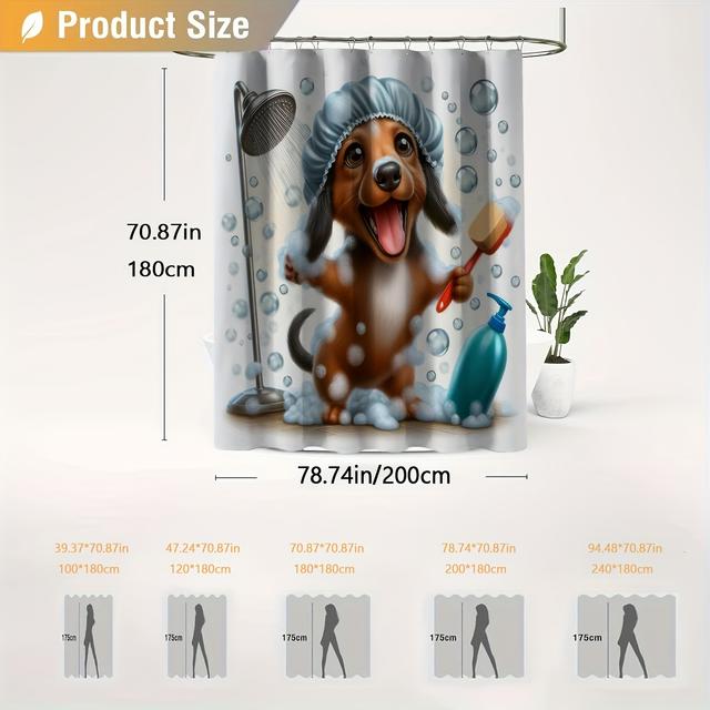 TEMU 1pc Bubble Bath Cute Puppy Pattern Shower Curtain, Bathroom Decor Home Decoration With Free Hooks, Machine Washable, Polyester Fabric