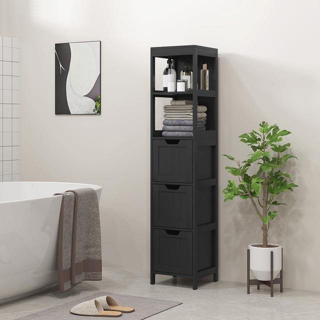 TEMU Kleankin Narrow Bathroom Cabinet With 3 Drawers And 2 Tier Shelf, Tall Cupboard Freestanding Linen Tower, Black