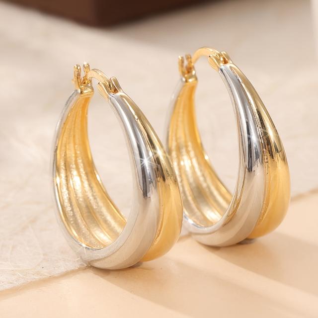 TEMU Fashionable Charm Mixed Metal Double Row Hoop Earrings Golden Colour Silvery Colour Copper Products Women's Circular Earrings Suitable For High-end Party Jewelry Accessories Gifts