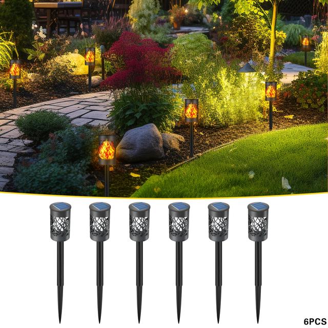 TEMU 6 Stück Solar Hohlflammenlichter, geeignet für Rasen, Garten, Wald, Veranda, Flur, Outdoor, Garten, Hausbeleuchtung, Solar-LED-Lichter, Zeltcampinglichter, Feiertagsdekoration