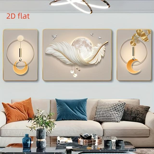 TEMU Modern Abstract 2d Flat Art Print - 3pcs Set, Frame - Perfect Decor For Living Room, Bedroom, Dining Area - Bohemian And Modern Wall Decoration