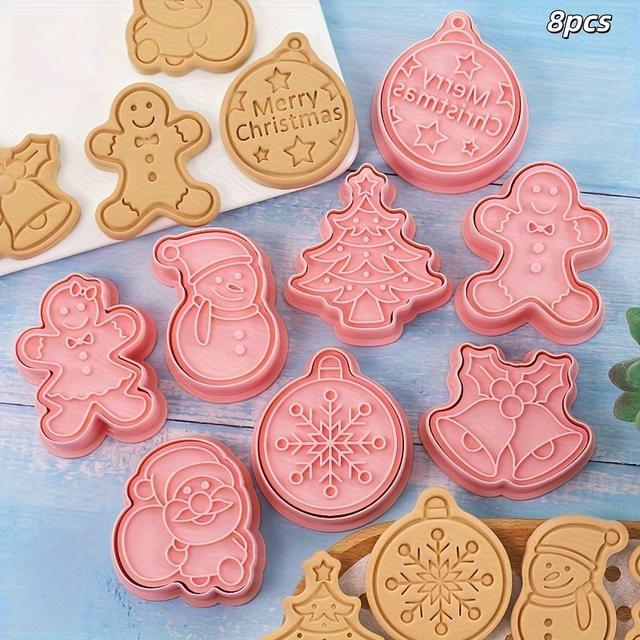TEMU 8pcs Christmas Cookie Cutter Set, Santa And Snowman Cookie Cutter, Suitable For Home Baking, Best Used For Christmas, Christmas Cookie Cutter, Christmas Cookie Cutters