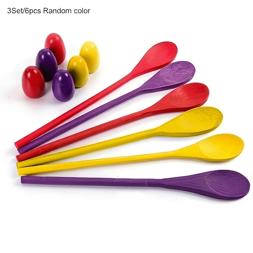 TEMU 3 Sets/6pcs Wood Egg Spoon Race Game Set With Multicolor Eggs - Outdoor Lawn Games Suitable For, Hunt Races - Wood Spoons & Eggs