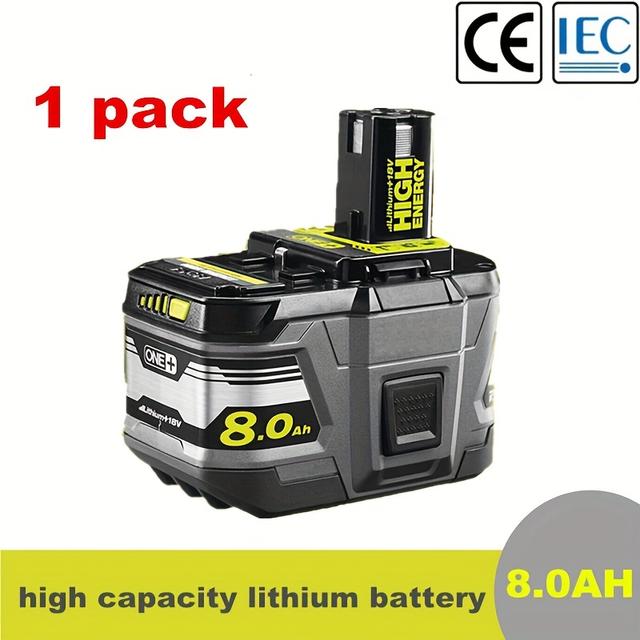 TEMU 1-Pack P108 8, 0Ah Li- Compatible with Ryobi 18V Battery 0Ne+ P105 P107 P108 P109 P191 P122 RB18L50 RB18L40 RB18L25 RB18L15