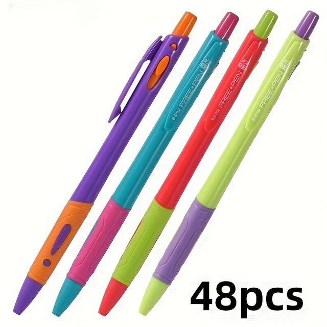 TEMU 48-pack Side Jump Plastic Ballpoint Pen 0.7mm Easy Ballpoint Pen Blue Ink Smooth Writing, Continuous Ink, Strong Toughness