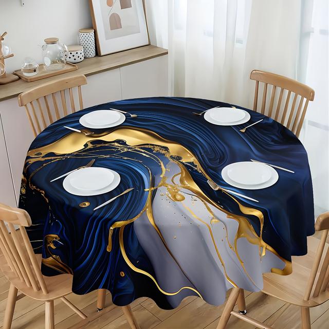 TEMU Luxury Marble Tablecloth - Modern Blue & For Indoor/outdoor Dining, Holiday Parties & Picnics