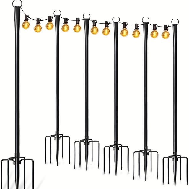 TEMU 6 Pack String Light Poles For Outside, Thickened Metal Lights Hanger Pole Outdoor With Fork, Lighting Hanging Post Accessories For Patio Decor Garden Backyard Yard Front Porch Outside Decorations