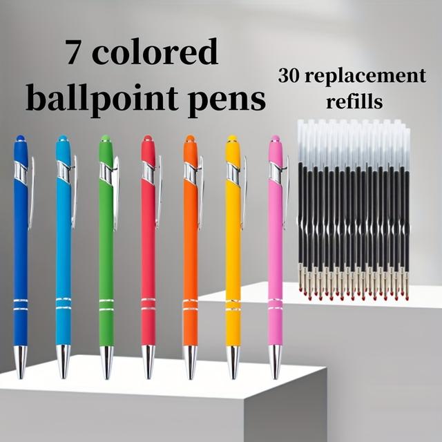 TEMU 37pcs/set, 2-in- Beautiful And Cute Colored Touchscreen Ballpoint Pen, Featuring A Stylus Tip, Black Ink, Metal Stylus Pen, 1.0mm Nib, Smooth Writing Tip, Rainbow-colored Rubber Ballpoint Pen