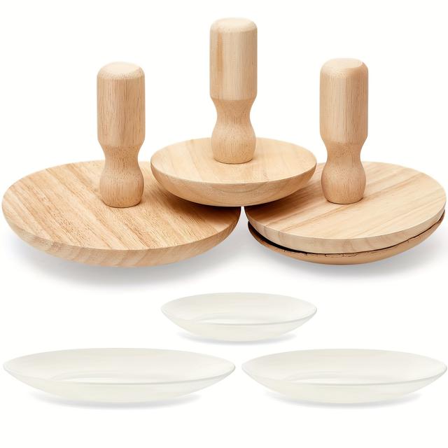 TEMU 3pcs Pottery Molds 4.5 5.5 6.5 Plaster Molds Wood Pottery Tools With Handle Ceramic Molds For Pottery Ceramic Top Forms For Diy Bowls Plate Dish Press Mold Art Making With 1x Pottery Cloth