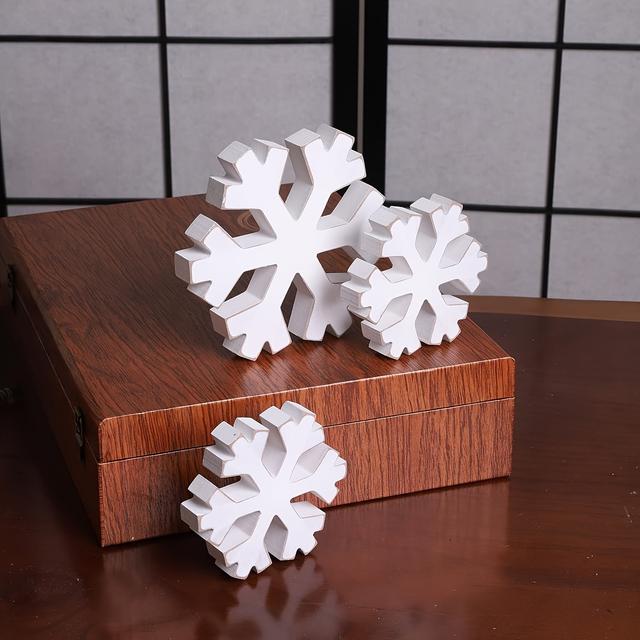 TEMU 3er-Set Winterliche Bauernhaus-Schneeflocken-Dekor - Weiße, Verwitterte Schneeflocken für Weihnachten, Foto-Requisiten, Kamin