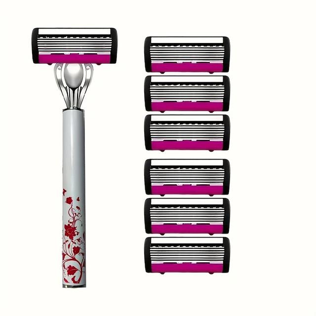 TEMU Класична жіноча бритва з прогресивною 6-лезовою технологією, ергономічна конструкція для використання на ногах, підмышках та інтимних зонах, рекомендована професіоналами краси