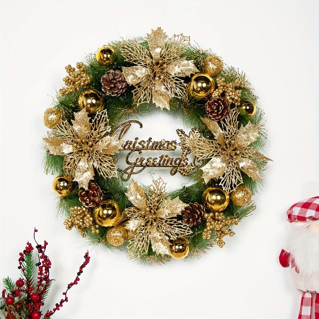 TEMU 1pc Christmas Wreath - Contemporary Style, No-power Needed, Wall Hanging Holiday Decor For Home & Shop Doors, Best For Christmas
