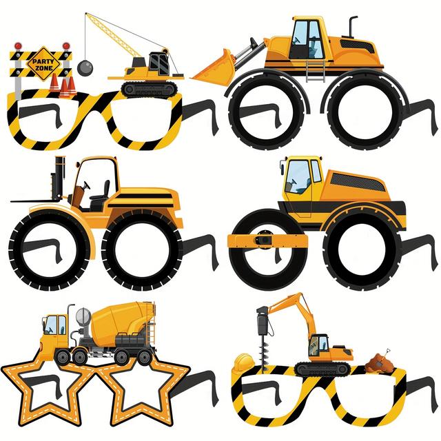 TEMU 6 шт. аксесуари для фотозони на будівельну тематику – веселі окуляри для на день та тематичні свята, з дизайном екскаватора та інших будівельних машин