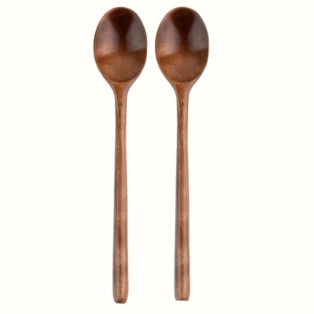 TEMU 2/4pcs Premium Long-handle Wooden Jam Spoons - 9-inch Cooking Utensils For Kitchen Soup Mixing Baking - Durable Wooden Spoon Set For And Baking Enthusiasts