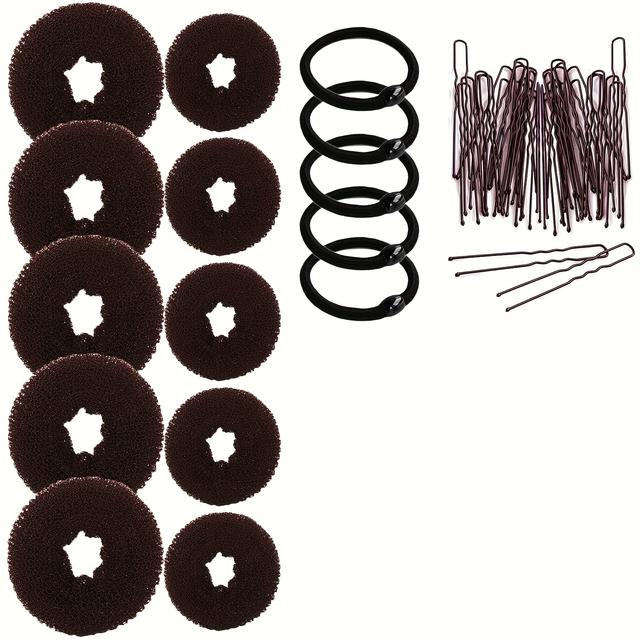 TEMU 10 Stück Haarknoten-Macher - Donut-Kopfband für Frauen (5 mittel und 5 klein), Ballett-Dutt mit elastischen Haarbändern, Haarnadeln