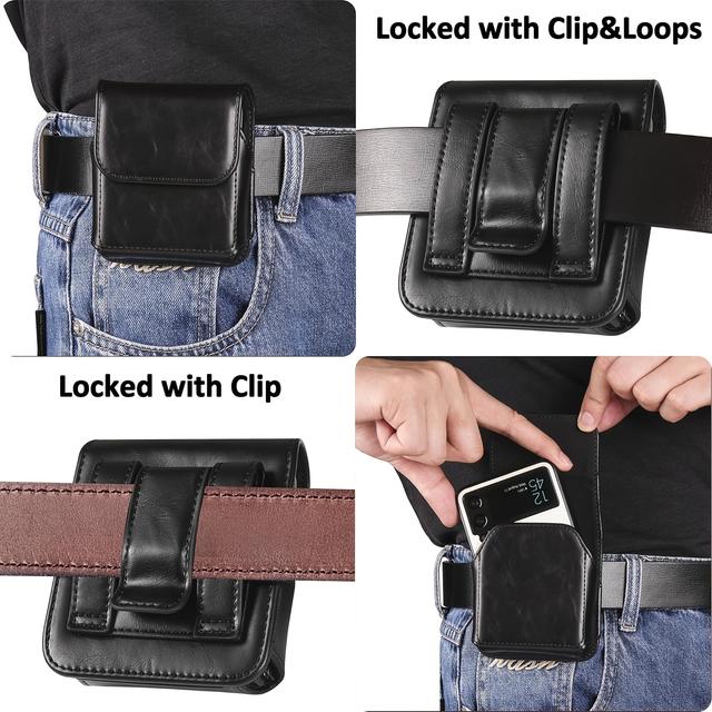 TEMU Telefoonhoesje: voor Flip 5/4/3 Telefoonhoes Holster Riemhoes, Leren Hoes met Riemclip voor Telefoonholsterhoes voor Motorola Razr Plus, Moto Razr+ 2023, Flip 5/4/3/2 - Koffie