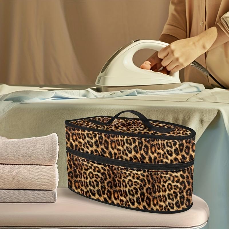 TEMU Leopard Print Handheld Ironing Bag With Top Handle & Double Zippers - Foldable Travel Organizer For Clothes Protection, Durable Polyester Storage Pouch For Home & Travel