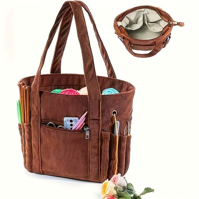 TEMU Large Capacity Yarn Storage Bag Made Of Corduroy For Knitting, Perfect For Carrying Crochet Tools