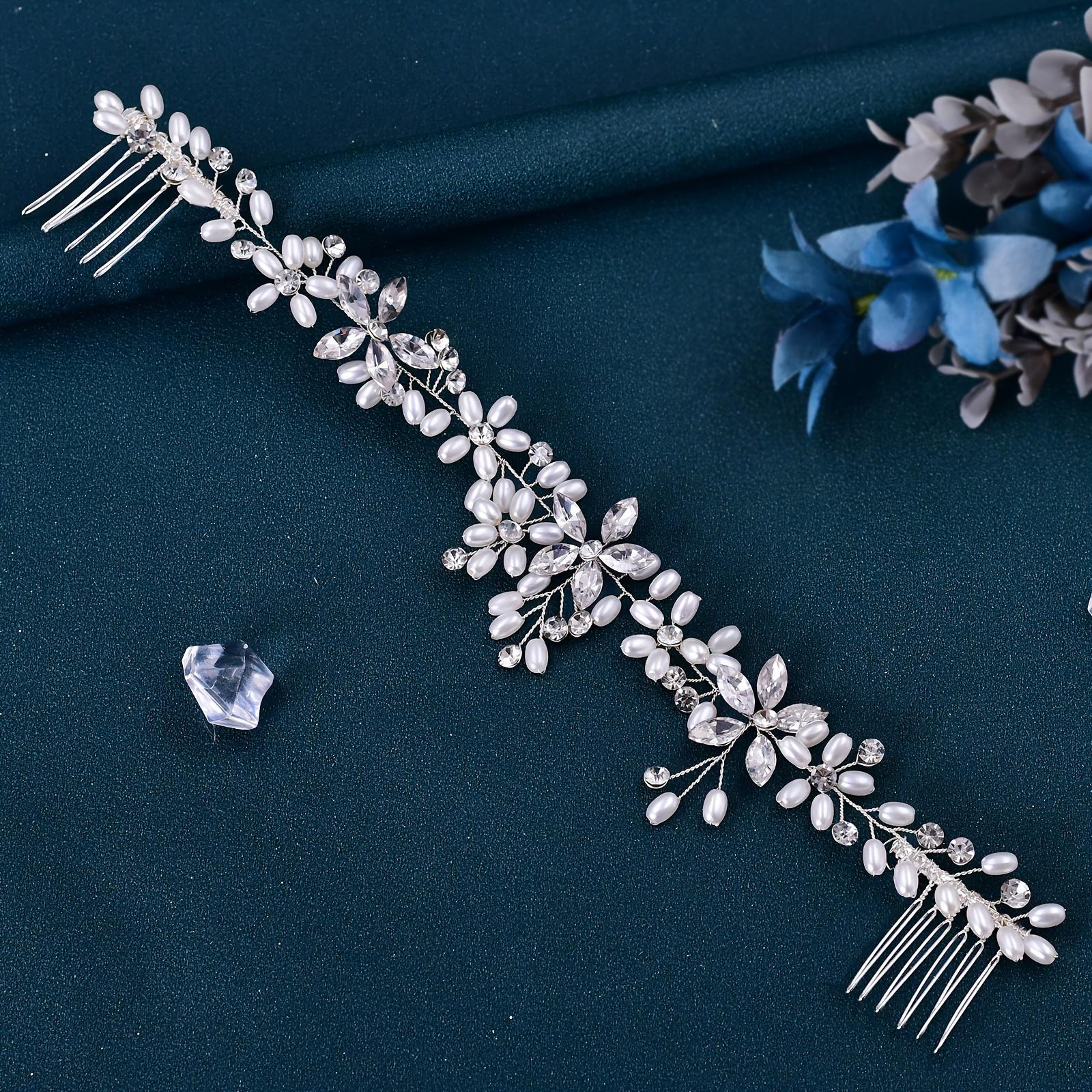 TEMU European And American Headwear, Pearl Rhinestone Double Comb Wedding Dress, Additions, Diamond Inlaid Hair Comb Hair Additions