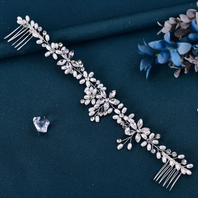 TEMU European And American Headwear, Pearl Rhinestone Double Comb Wedding Dress, Additions, Diamond Inlaid Hair Comb Hair Additions
