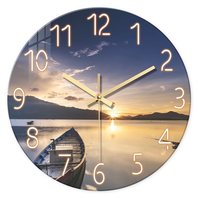 TEMU 12-inch Beach Sunset Quartz Wall Clock, 4mm Thick Tempered Glass, Display, Electric Movement, Ideal For Living Room & Bedroom Decor, Perfect Gift For (battery Not Included), Beach Theme Decor