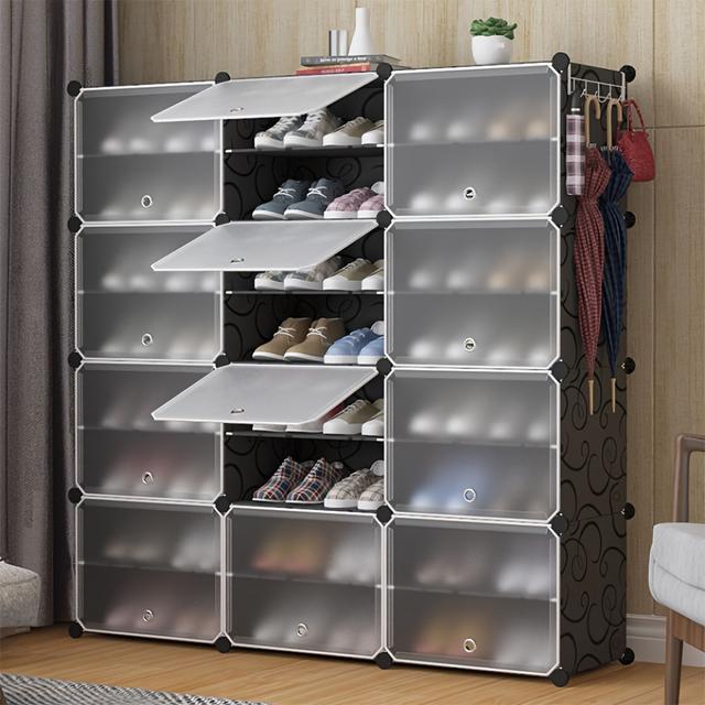 TEMU Modular Shoe Cabinet, Plastic Shoe Cabinet, 120 * 30 * 120cm, Independent Shoe Cabinet With Door And Wooden Mallet, 12 Compartments For Storing Shoe Boxes, Boots, And Slippers