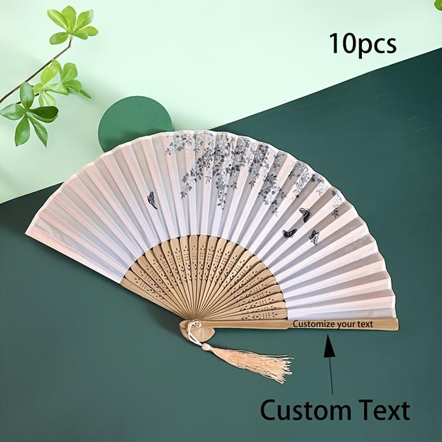 TEMU A Set Of 10 Premium Gradient Pink Handheld Fans, Customizable With A , With Vibrant Floral Designs, Suitable For Traditional Chinese Weddings, And Pairs Well With Chinese Attire And Qipaos