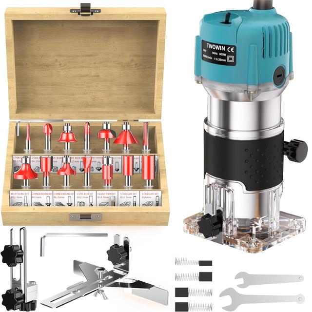 TEMU 800w 30000rpm Electric Trimming Machine Wood Milling Machine Woodworking Electric Trimmer 1/4 Inch Wood Carving Milling And Cutting Tools Carpenters Power Tools With 15pcs Milling-tool Set